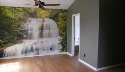 Фотообои с водопадом в ванной и комнатах
